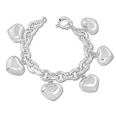 Stately Steel Puffed Heart Charm Bracelet