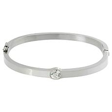 Stately Steel Stainless Steel Crystal-Accented Bangle