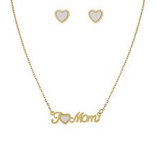 Stately Steel Stainless Steel "I ♥ Mom" Necklace and Heart Earring Set