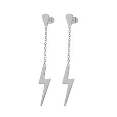 Stately Steel Stainless Steel Lightning Bolt Drop Earrings