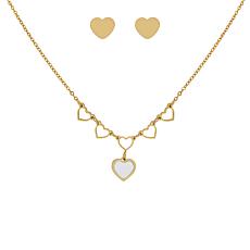 Stately Steel Stainless Steel Multi-Heart Necklace and Earring Set 