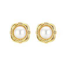 Stately Steel Stainless Steel Simulated Pearl Stud Earrings
