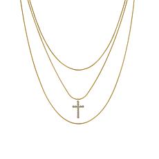 Stately Steel Stainless Steel Three Strands CZ Cross Pendant Necklace