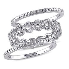Sterling Silver 0.12ctw Diamond Heart-Link Bridal Ring 3-piece Set