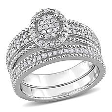 Sterling Silver 0.32ctw Diamond Oval Cluster Bridal Ring 2-piece Set