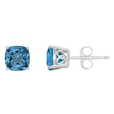 Sterling Silver 6mm Cushion-Cut London Blue Topaz Stud Earrings