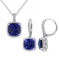 Sterling Silver Blue Sapphire and Diamond Jewelry Set