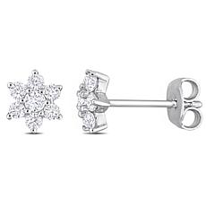 Sterling Silver Created Moissanite Floral Stud Earrings