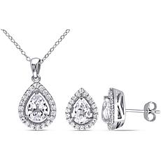 Sterling Silver Created White Sapphire Teardrop Pendant and Earrings