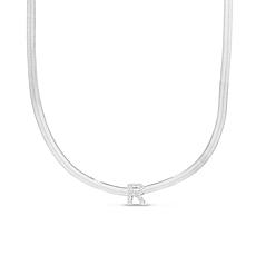 Sterling Silver Cubic Zirconia "R" Initial Herringbone Chain Necklace