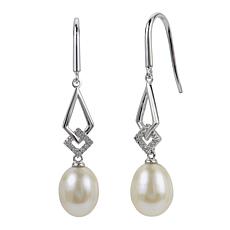 Sterling Silver Cultured Pearl & Created White Sapphire Drop Earrings