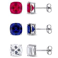 Sterling Silver Multi-Color Created Gemstone Stud Earrings Set - White