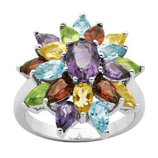 Sterling Silver Multigemstone Rainbow Floral Cluster Cocktail Ring