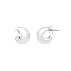 Sterling Silver Rhodium Finish Polished Hoop C Shape Earrings