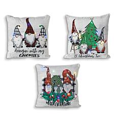 The Gerson Company Set of 3 16" Lighted Fabric Gnome Design Pillow