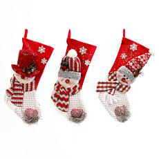 The Gerson Company Set of 3 Fabric Snowman Christmas Stockings