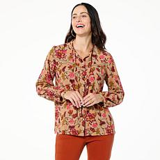 Tower Hill by Christie Brinkley Crochet Detail Neck-Tie Peasant Top