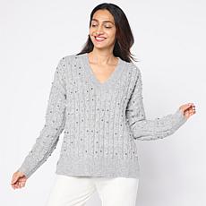 Tower Hill by Christie Brinkley Embellished Cable Knit Sweater