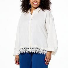 TWRHLL by Christie Brinkley Button Down Shirt with Lace