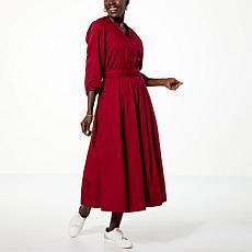 TWRHLL by Christie Brinkley Cotton Poplin Belted Midi Dress