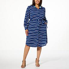 TWRHLL by Christie Brinkley Long Sleeve Shirt Dress with Belt