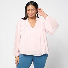 TWRHLL by Christie Brinkley Soft Woven Ruffle Top