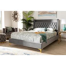 Valery Dark Gray Velvet Fabric Upholstered Queen Size Platform Bed