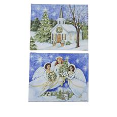 Winter Lane 2-pack 9.8" Lit Holiday Angels Canvas Set