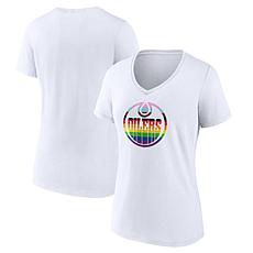 Women's Fanatics White Edmonton Oilers Team Pride Logo V-Neck T-Shirt