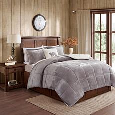 Woolrich Alton 4-piece Gray/Ivory Plush to Sherpa King Comforter Set