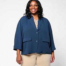 WynneCollection Drapey Twill Button-Front Dolman Jacket