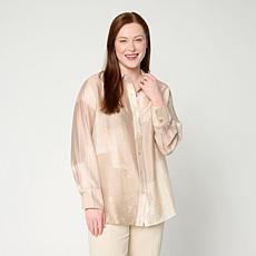 WynneCollection Printed Woven Long-Sleeve Collared Shirt