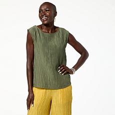 WynneCollection Textured Crinkle Sleeveless Top