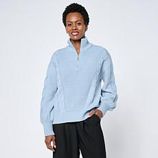 WynneLayers Cotton Blend Cable Detail 1/2-Zip Sweater