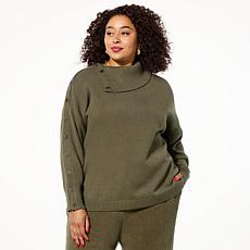 WynneLayers SoftKNIT Mock-Neck Sweater with Button Details