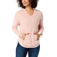 WynneCollection Cotton Intarsia Mixed Stitch Popover Sweater