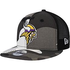 Men's New Era Khaki/White Minnesota Vikings Happy Camper A-Frame Trucker 9FORTY Snapback Hat