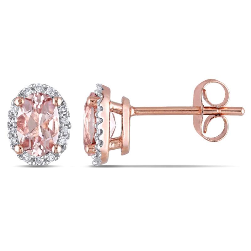 1.08ctw Morganite and Diamond 10K Rose Gold Earrings