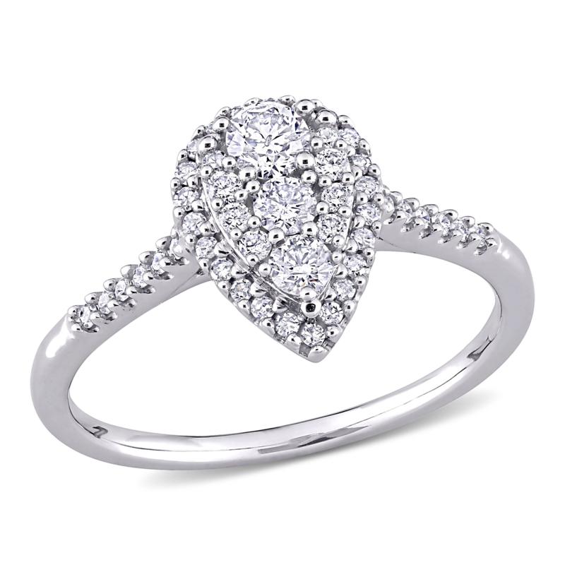 10K White Gold .5ctw Diamond Pear-Shape Cluster Halo Engagement Ring