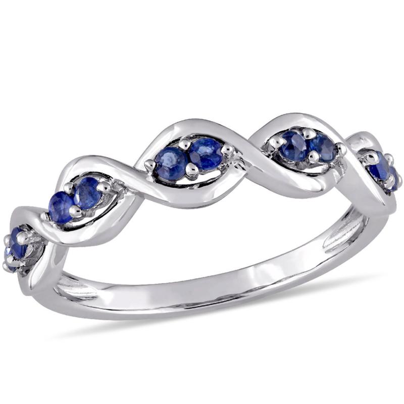 14K White Gold 0.27ctw Blue Sapphire Stackable Infinity Band Ring