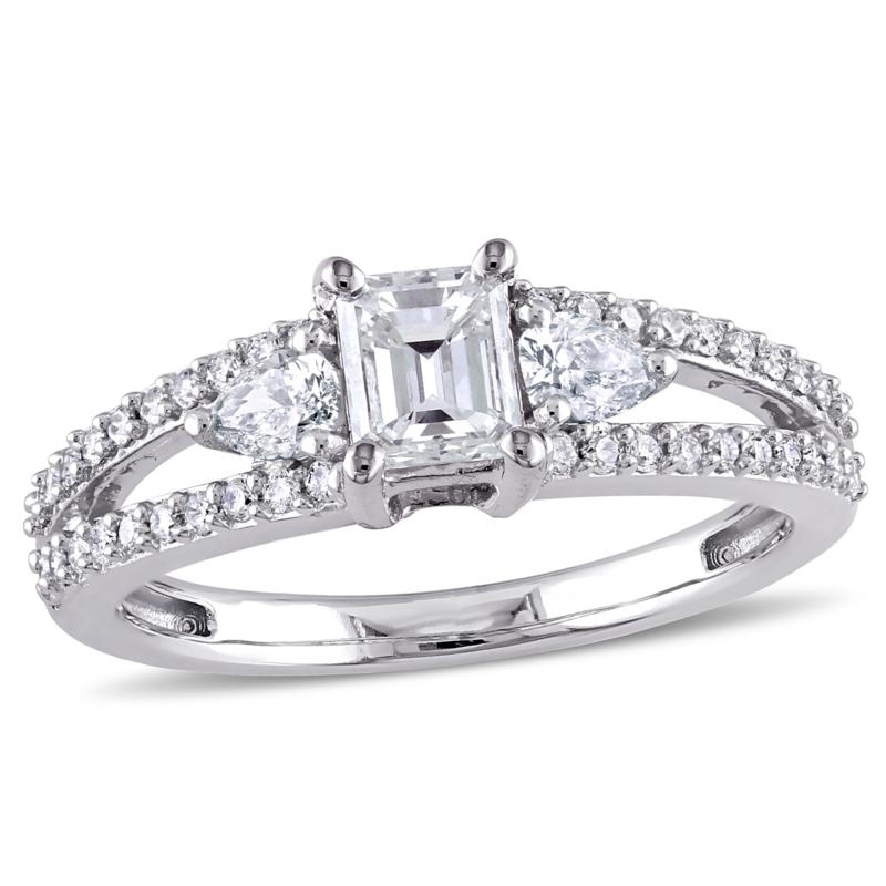 14K White Gold 1ctw 3-Stone Split Shank Diamond Engagement Ring