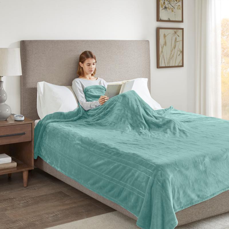 Beautyrest Heated Plush Blanket - Aqua Queen - 9140105 | HSN