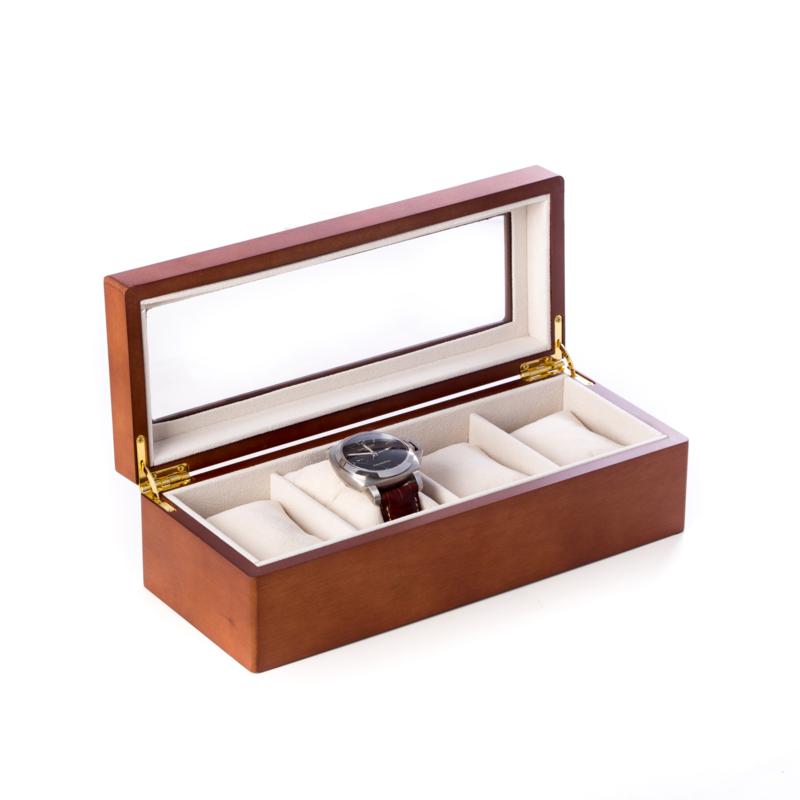 Bey-Berk Matte Cherry Wood 4-Slot Watch Box