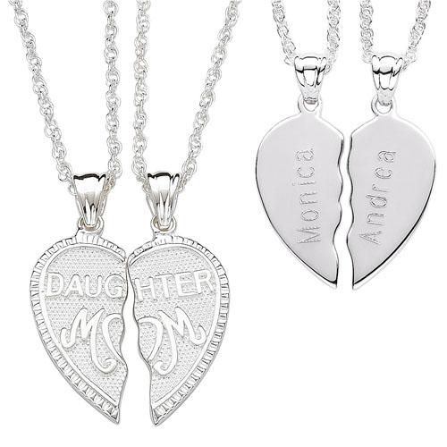 Sterling Silver "Breakable" Mom and Daughter Engraveable Pendant