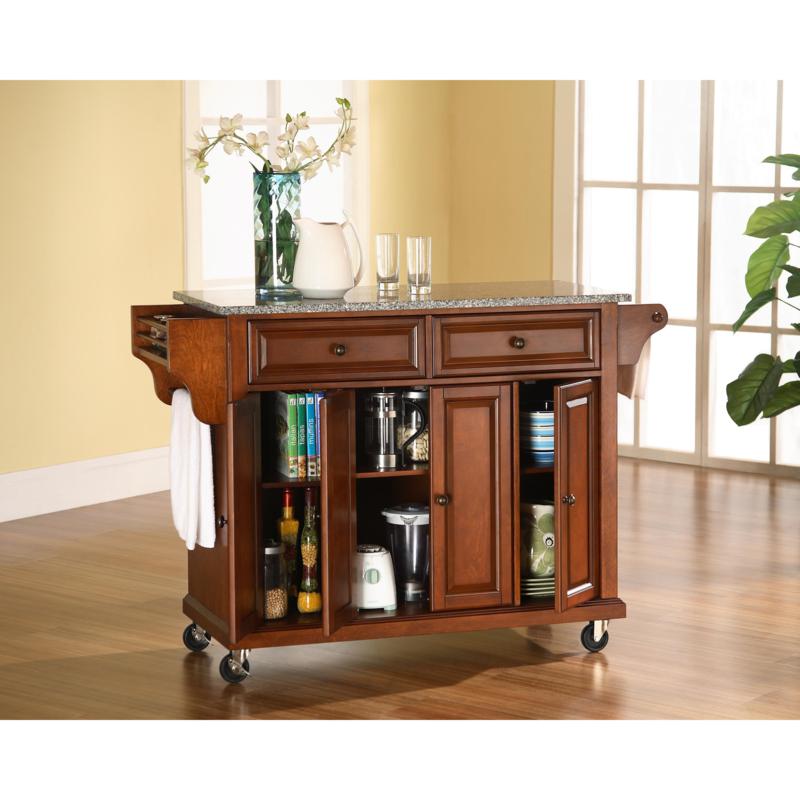 Crosley Solid Granite Top Kitchen Cart   Classic Cherry Finish   7743707