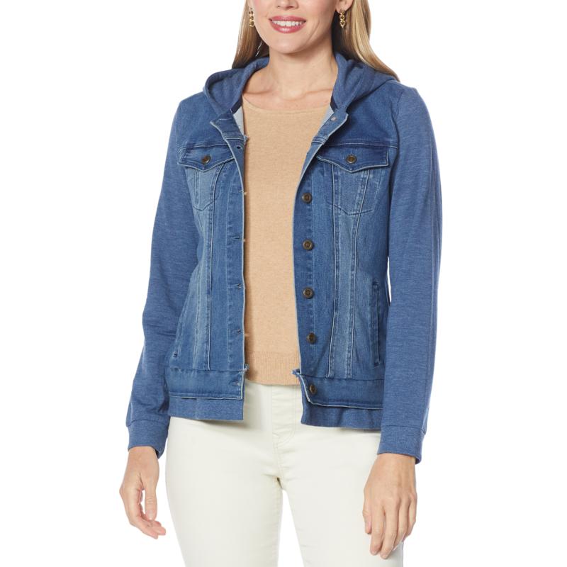 exclusive! DG2 by Diane Gilman Virtual Stretch Combo Hooded Jean Jacket