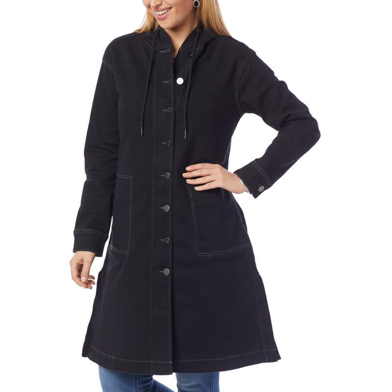 black denim duster coat