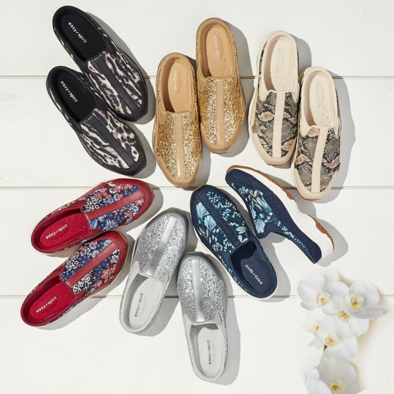 easy spirit traveltime leather glitter clog