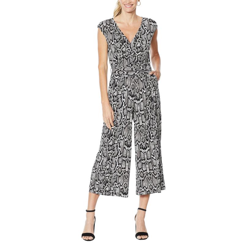 G Giuliana Cropped Knit Jumpsuit Black Snake XS Avg NEW 695-571