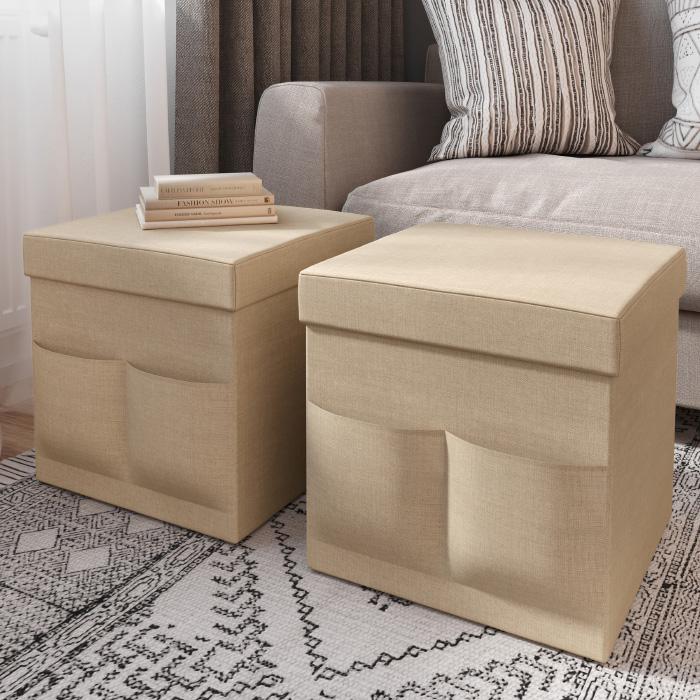 Hastings Home Foldable Storage Cube Ottoman With Pockets 2 Pack Hsn